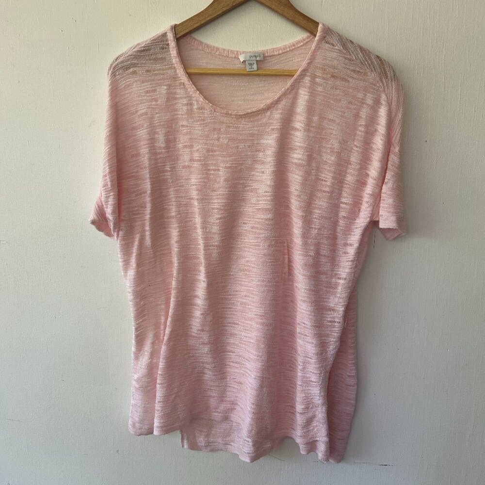Pure‎ Jill Lightweight Knit Top Womens Small Petite Pink Round Neck Feminine